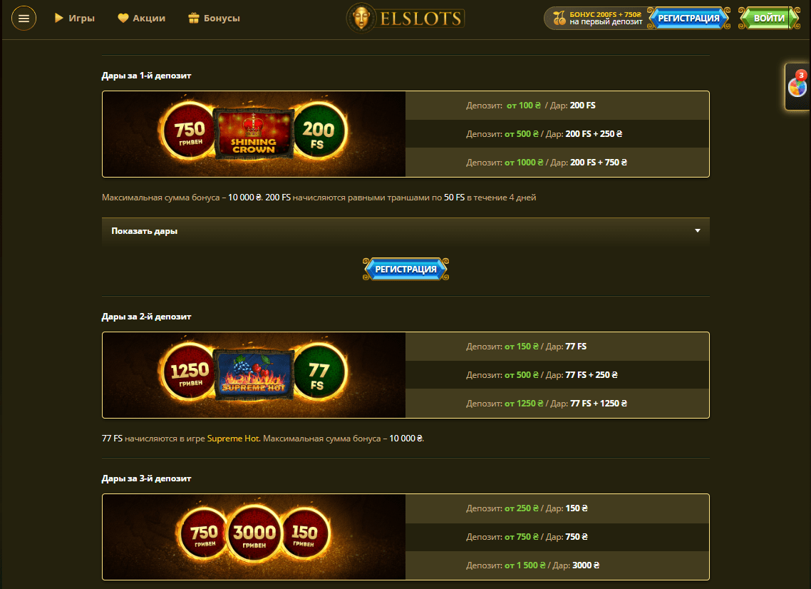 Бонусы в онлайн казино Elslots