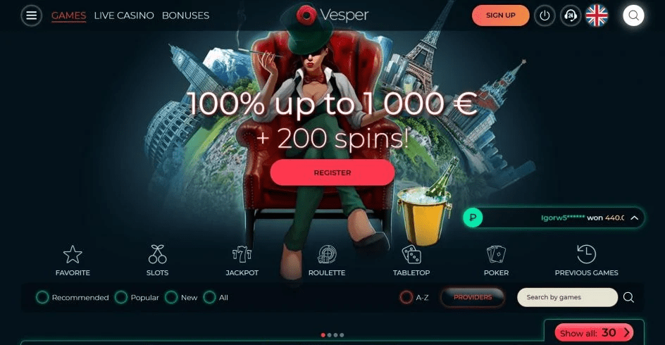 Официальный сайт Веспер казино